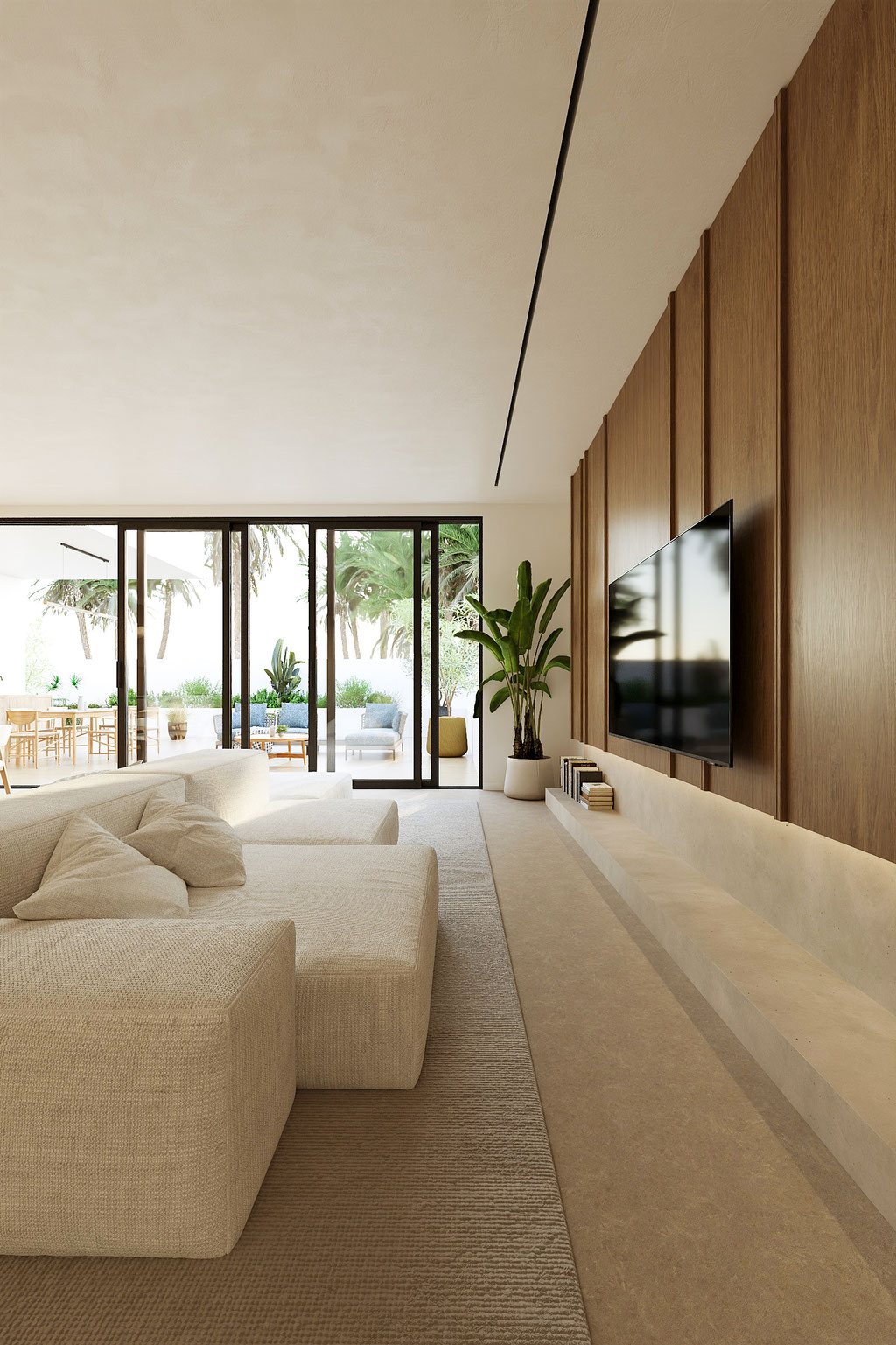 modern living room interior architectural visualization with natural light - Dionis Studio
