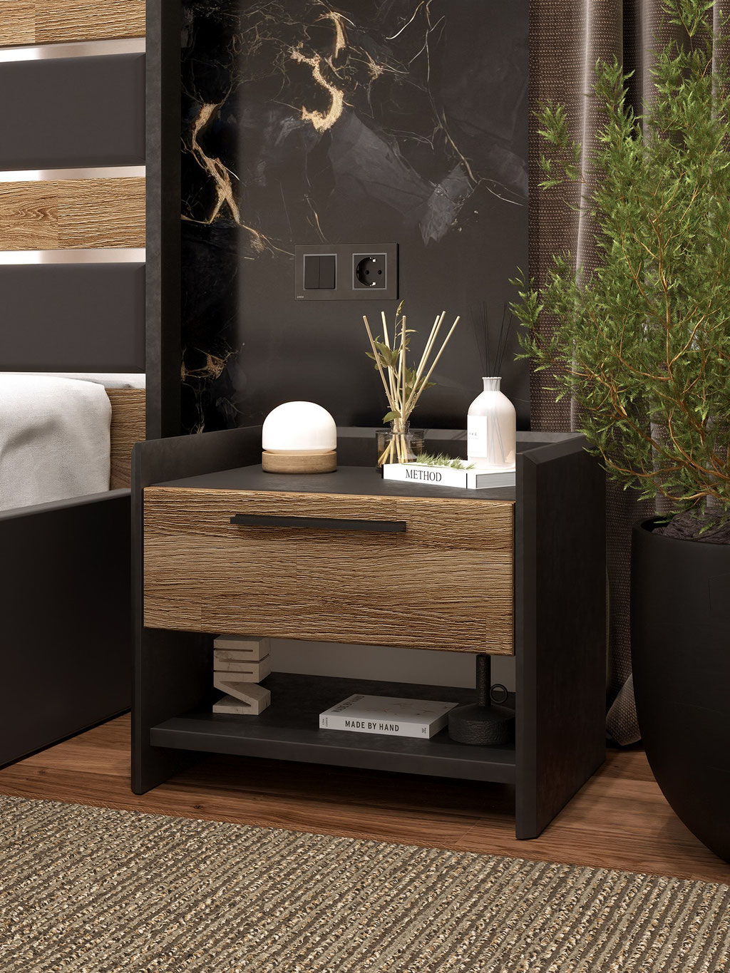 calm modern bedroom interior rendering for residential project - Dionis Studio