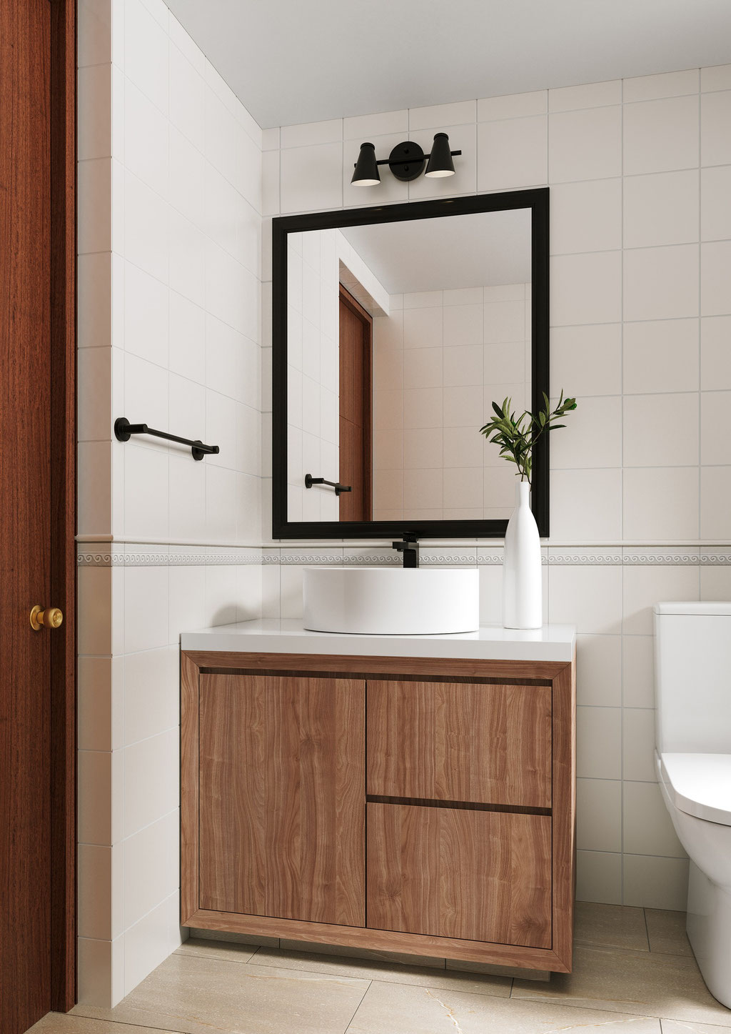 Bathroom furniture catalog CGI with styled interior