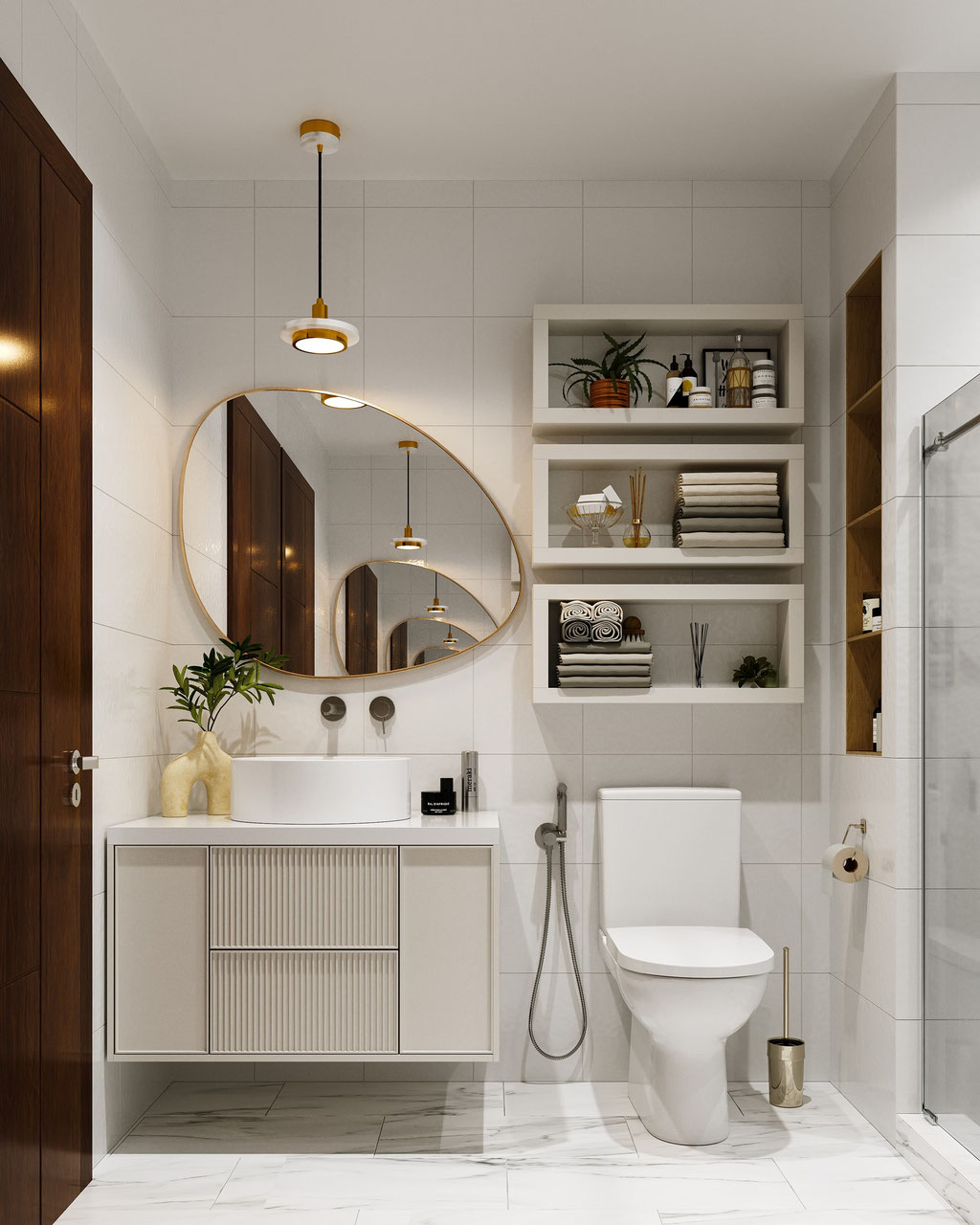 Bathroom furniture catalog CGI with styled interior