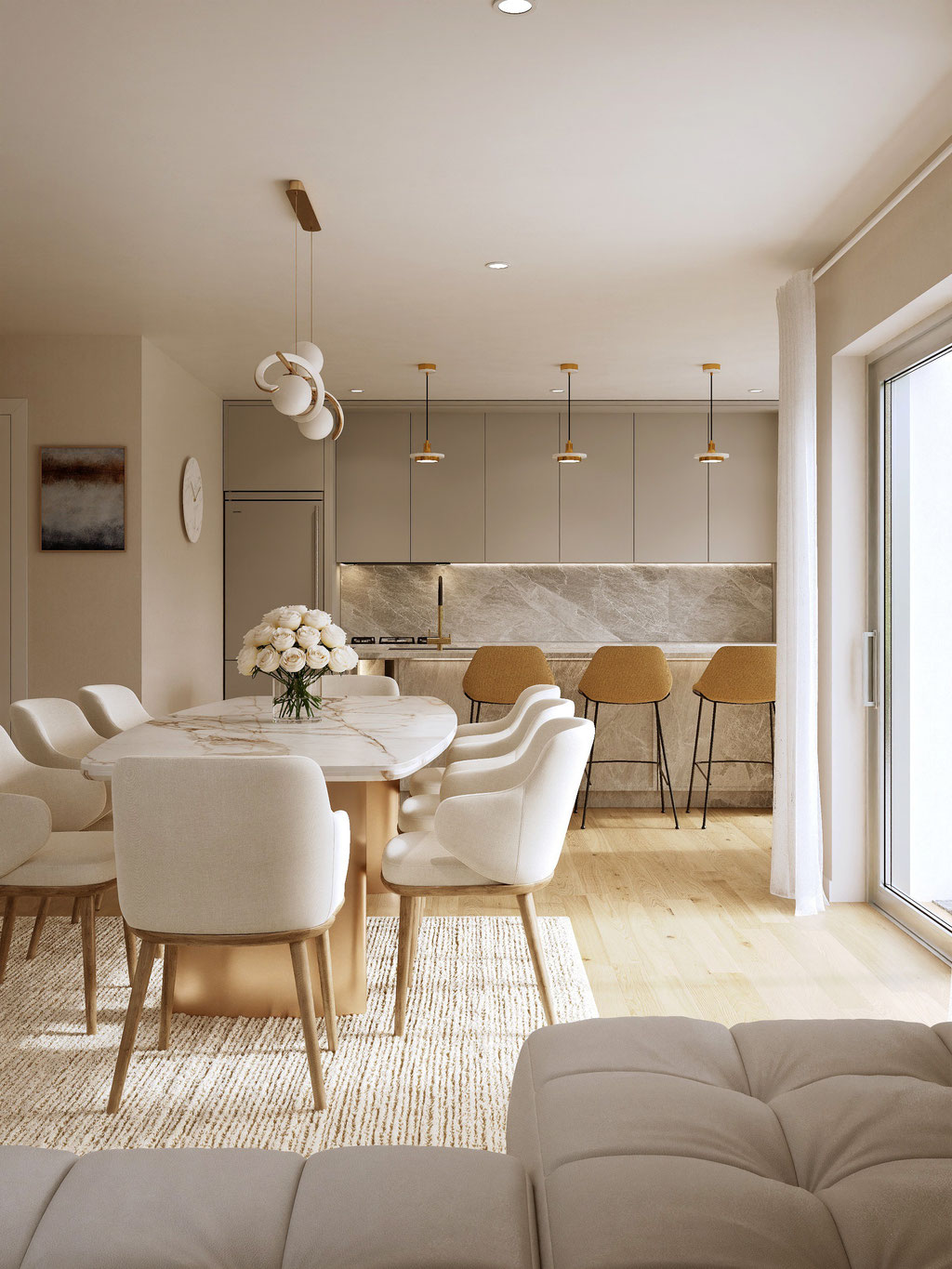 luxury kitchen interior architectural visualization with natural lighting - Dionis Studio
