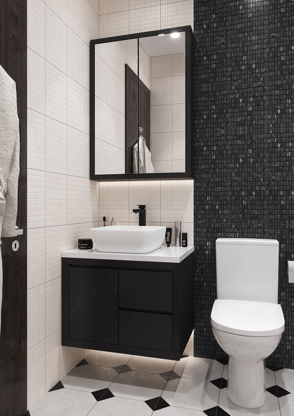 alt="Photorealistic 3D render of modern bathroom vanity"
