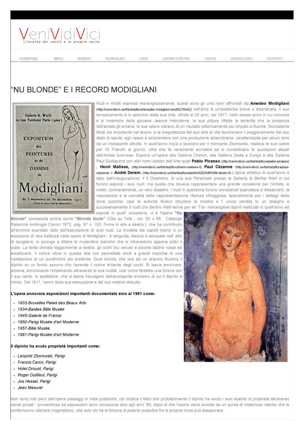 "Nu Blonde e i Record Modigliani" a cura della Dott.ssa Tamara Follesa