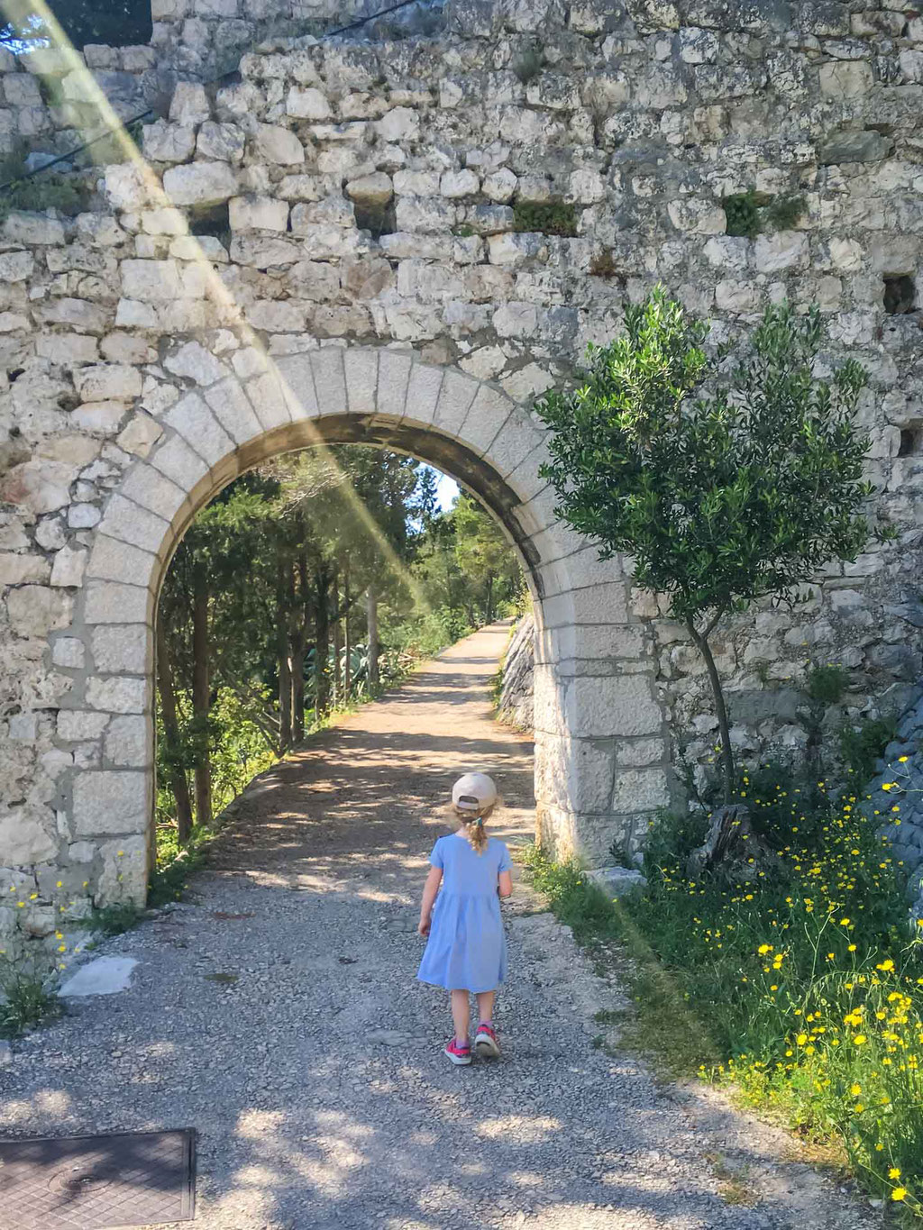 Walking up to the Fortress in Hvar Croatia with Kids
