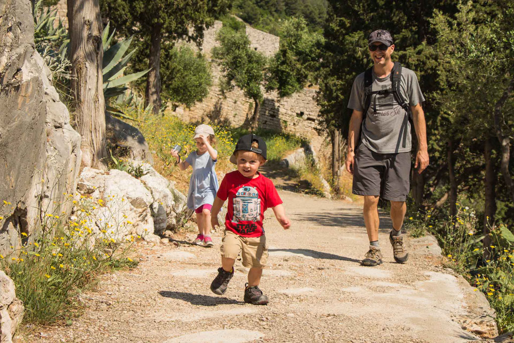 Walking up to the Fortress in Hvar Croatia with Kids