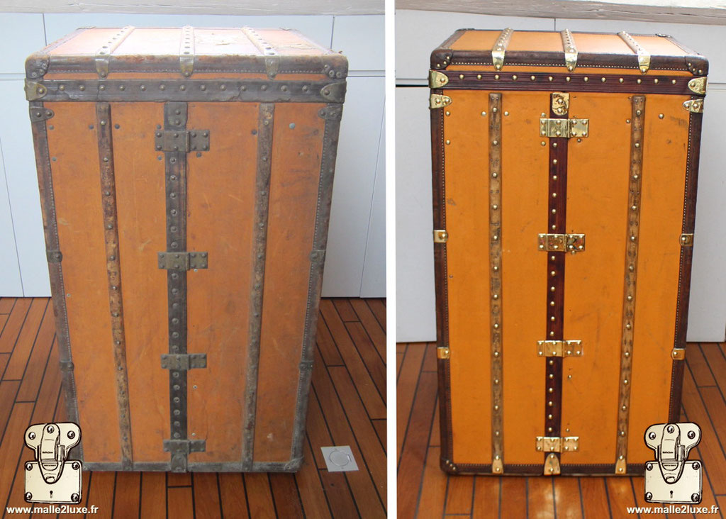 Louis Vuitton linen secretary trunk restoration - Malle2luxe