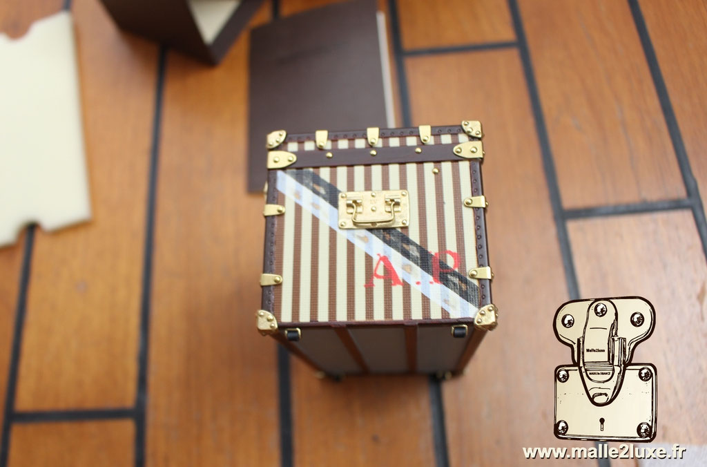 High-quality Louis Vuitton vintage replica mini trunk with Courrier proportions, perfect for display or collection.