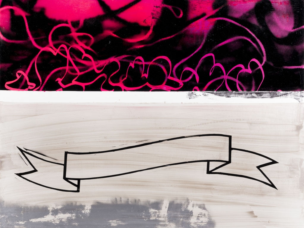 RIBBON?/2016/H970xW1305xD50mm/wood panel,cotton cloth,acrylic,spray/photo by Saki Maebata