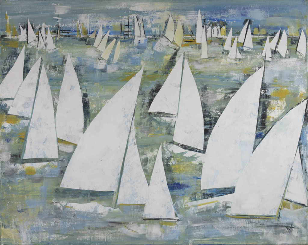 Monika Krömer - weiße Segel, 100 x 80 cm, Acryl auf Leinwand