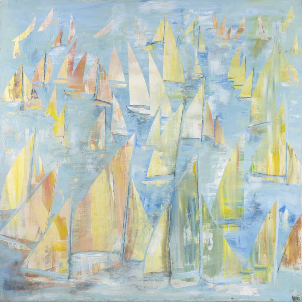 Monika Krömer - bunte zarte Segel, 100 x 100 cm, Acryl auf Leinwand