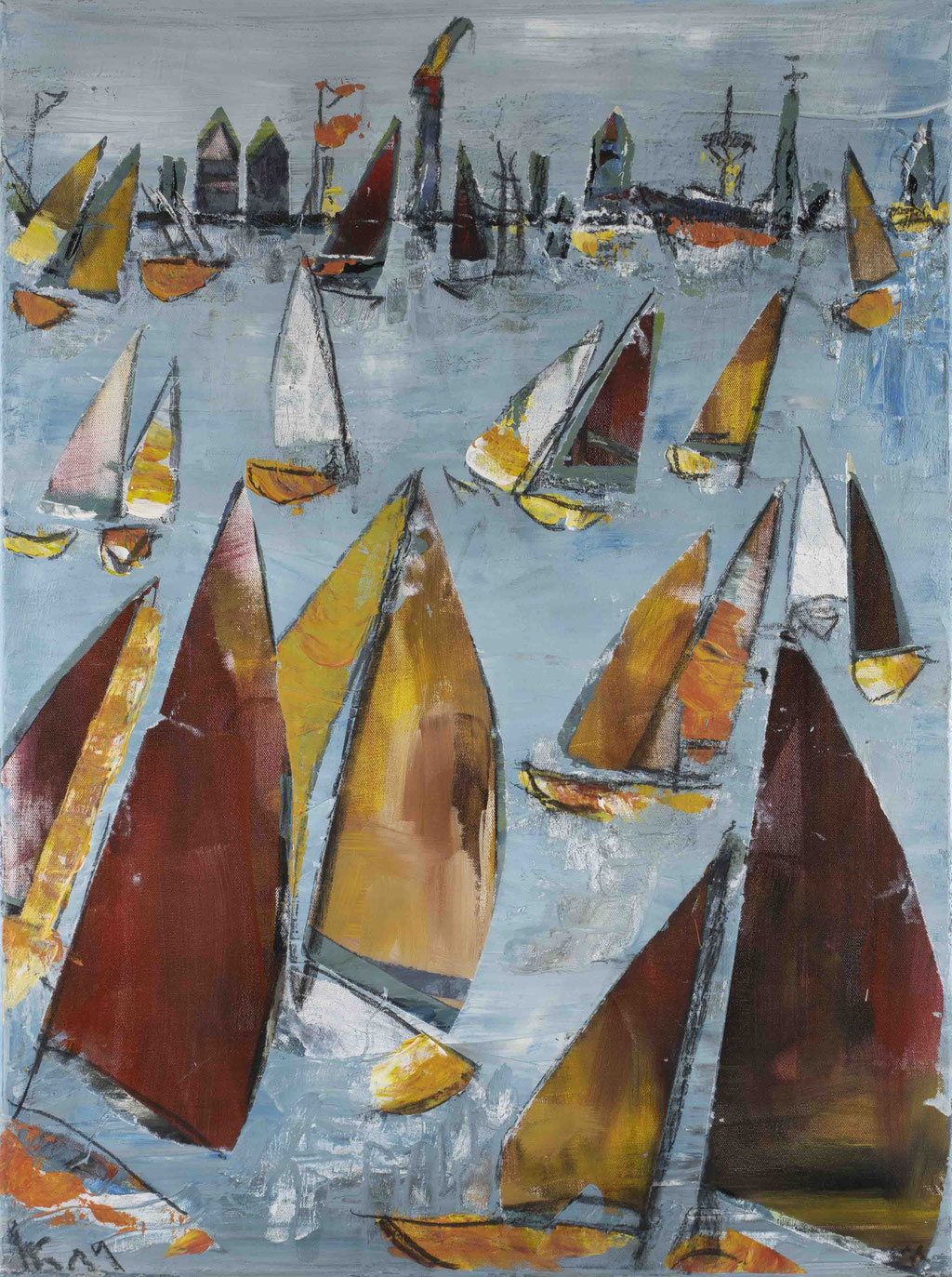 Monika Krömer - braun-rote Segel, 60 x 80 cm, Acryl auf Leinwand