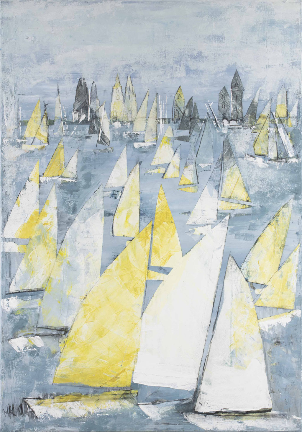 Monika Krömer - gelb-weiße Segel, 70 x 100 cm, Acryl auf Leinwand