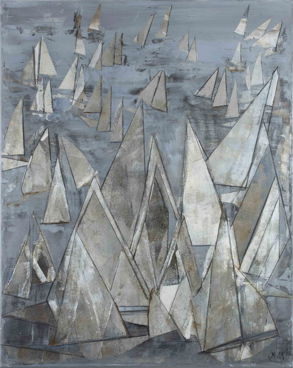 Monika Krömer - graue Segel, 80 x 100 cm, Acryl auf Leinwand