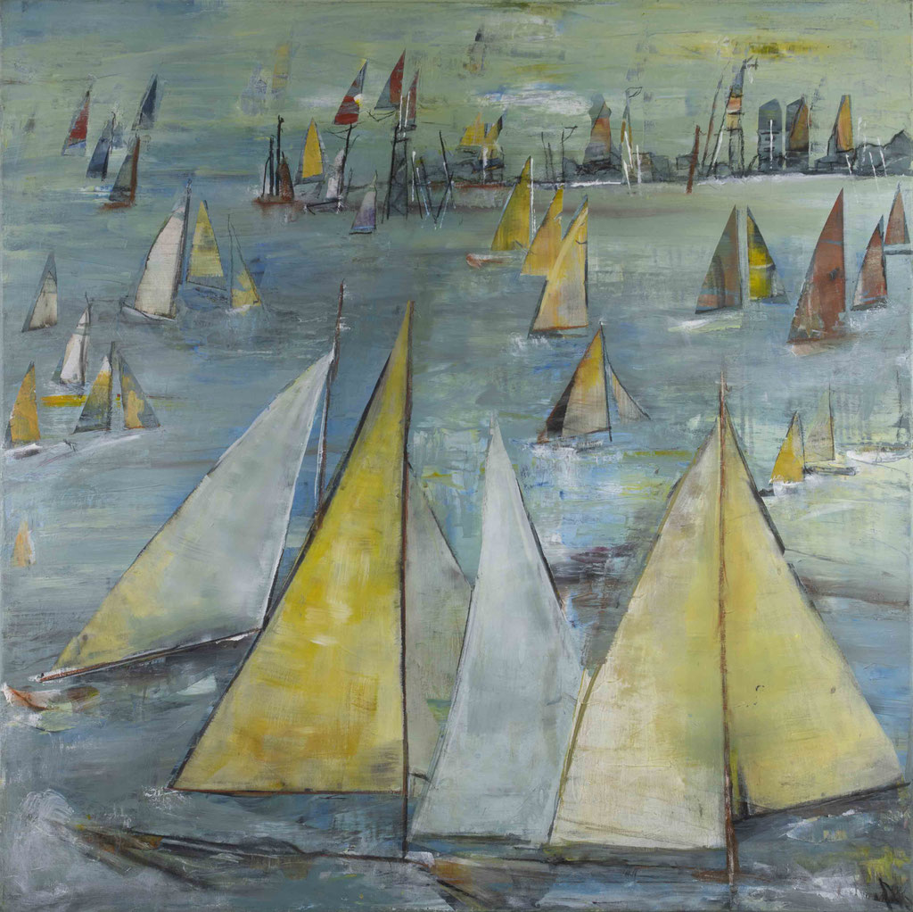 Monika Krömer - Segelfreude, 100 x 100 cm, Acryl auf Leinwand