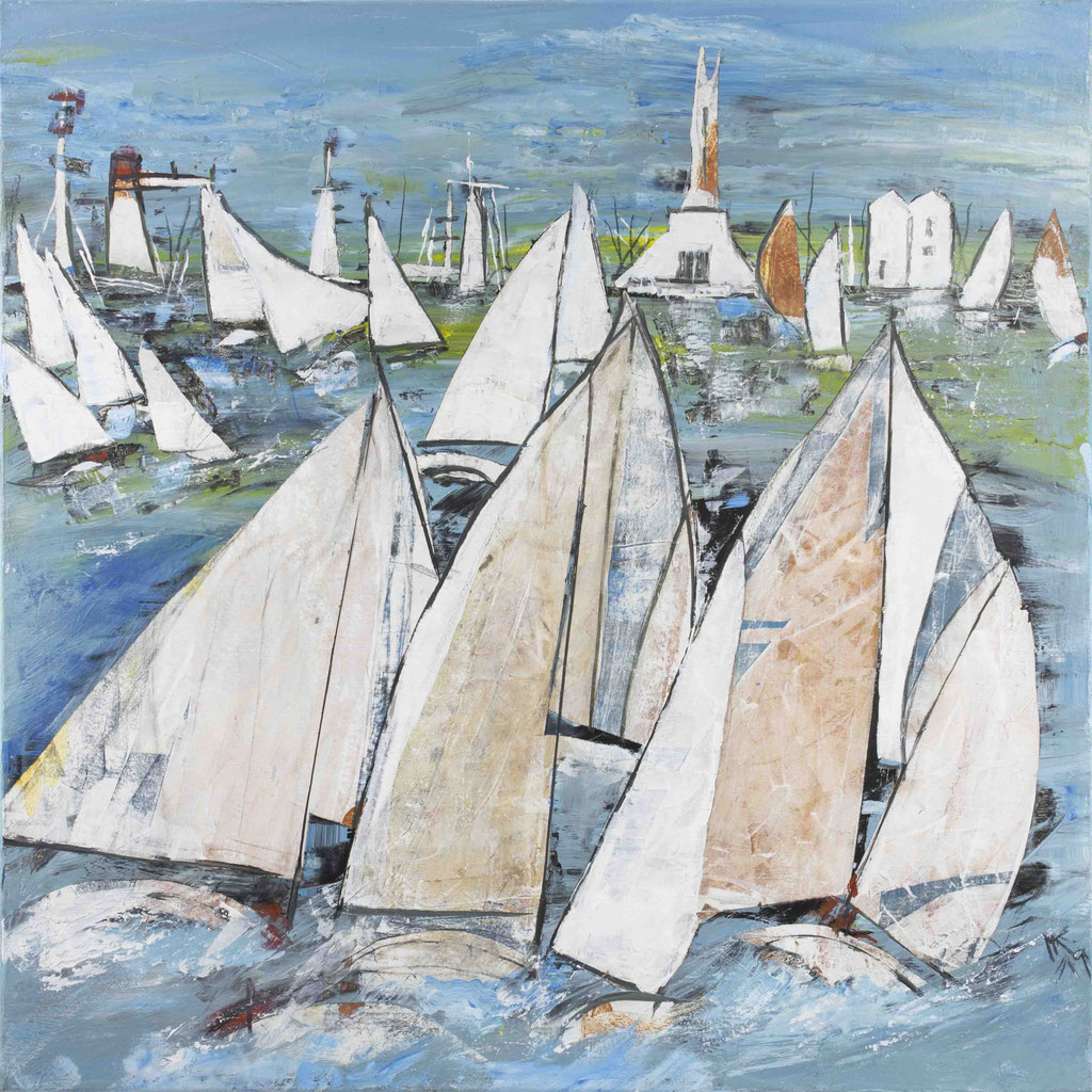 Monika Krömer - Segelglück, 100 x 100 cm, Acryl auf Leinwand