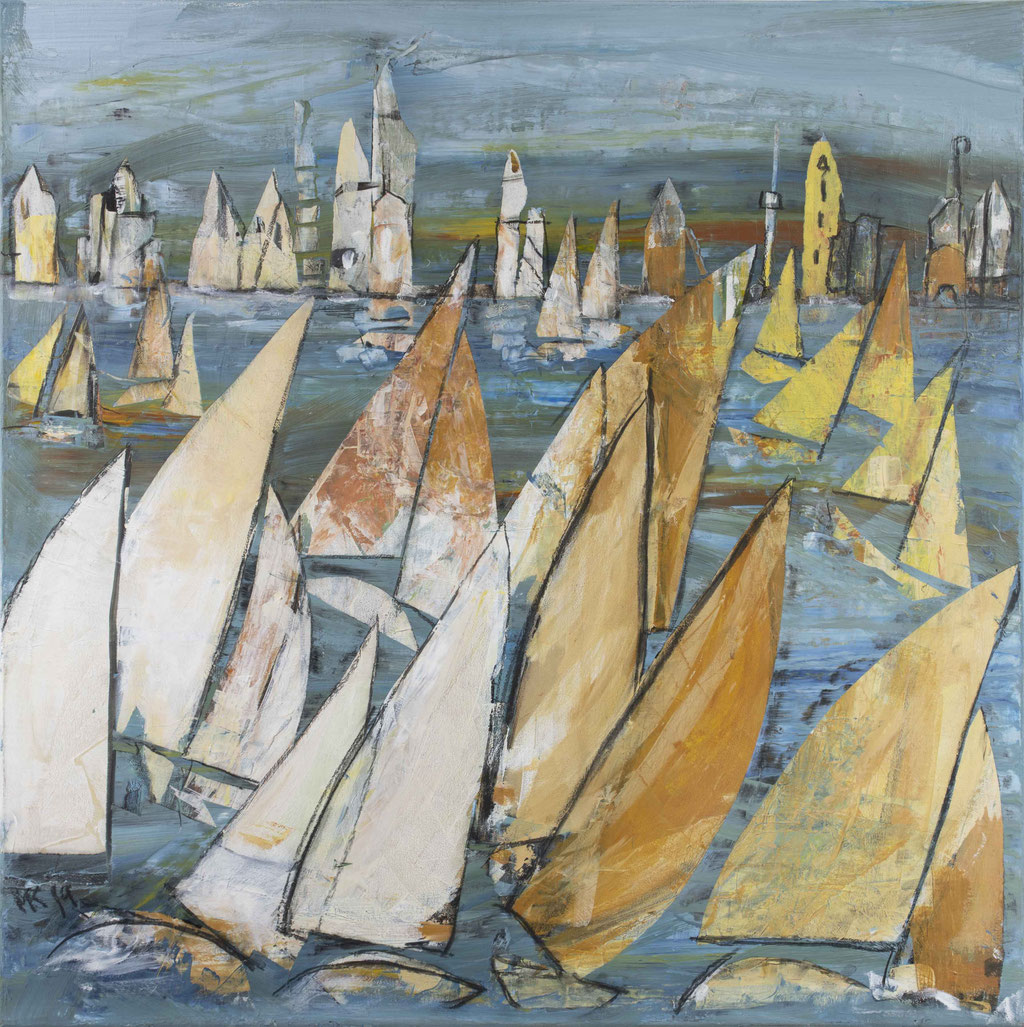 Monika Krömer - braune Segel, 100 x 100 cm, Acryl auf Leinwand