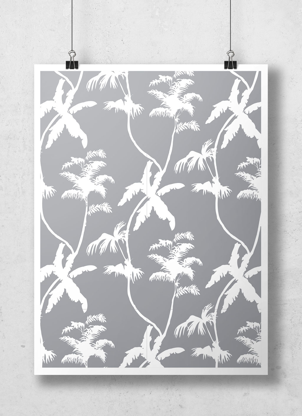 poster with grey graphic palms allover print