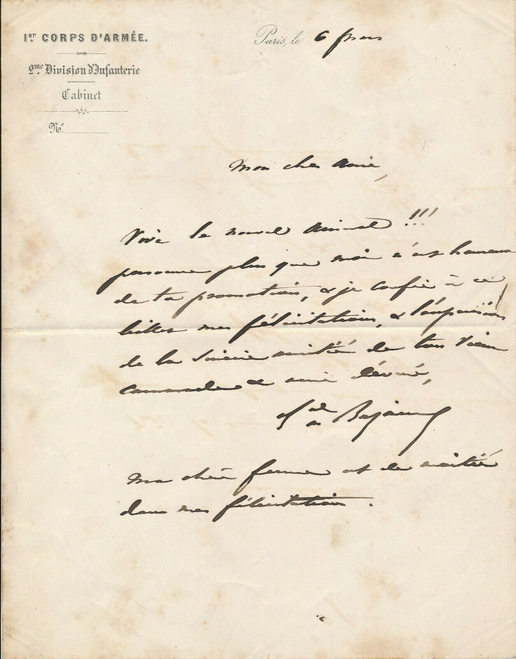 Lettre autographe de François Achille Bazaine