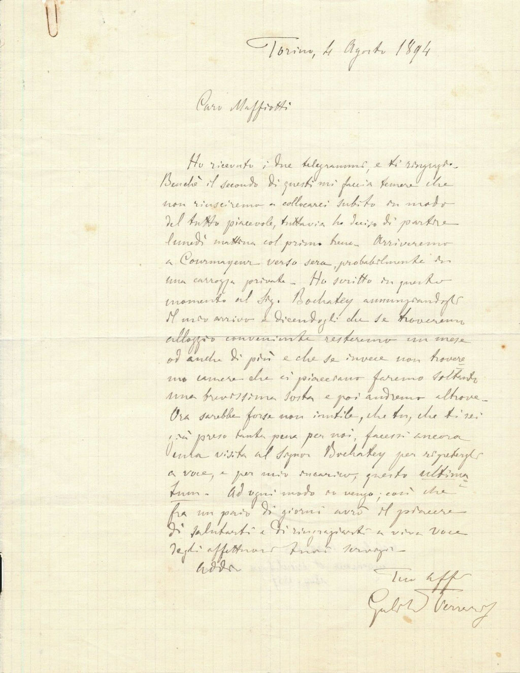 Lettre autographe signée de Galileo Ferraris