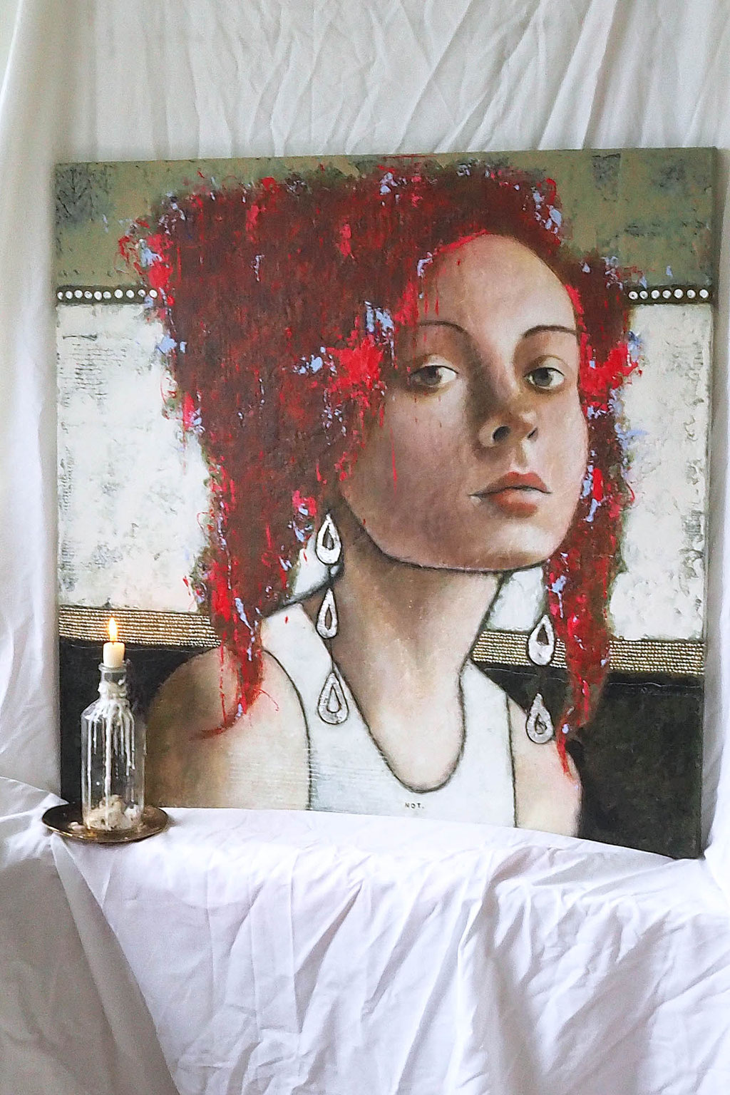 © Conni Altmann, Originalgemälde "NOT.", Mischtechnik mit echtem Blattsilber auf Sperrholz, ca. 80 x 80 x 2 cm