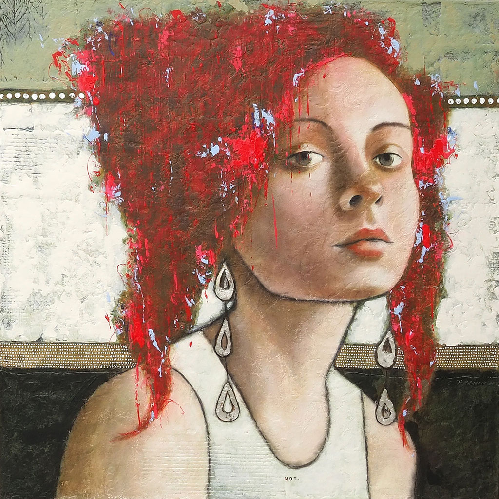 © Conni Altmann, Originalgemälde "NOT.", Mischtechnik mit echtem Blattsilber auf Sperrholz, ca. 80 x 80 x 2 cm