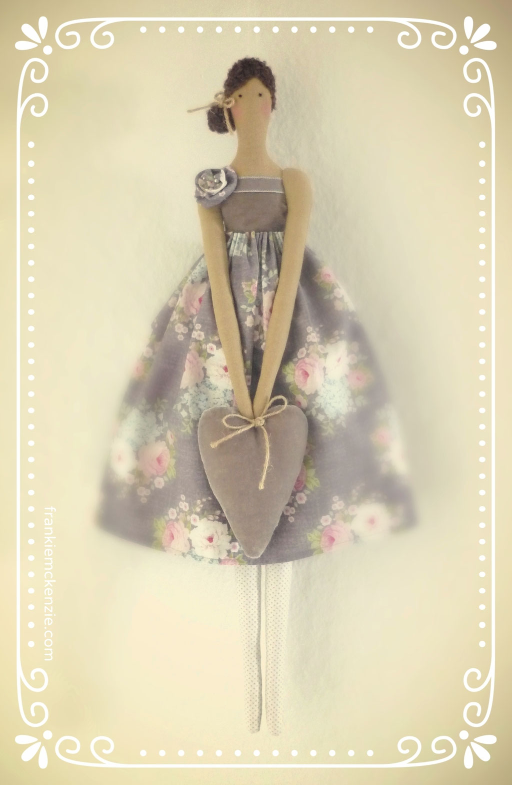 Tilda Vintage Doll Angel holding a velvet heart