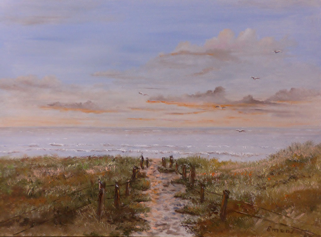 Strandweg Nordsee (Öl auf HDF Platte 18x24 cm)