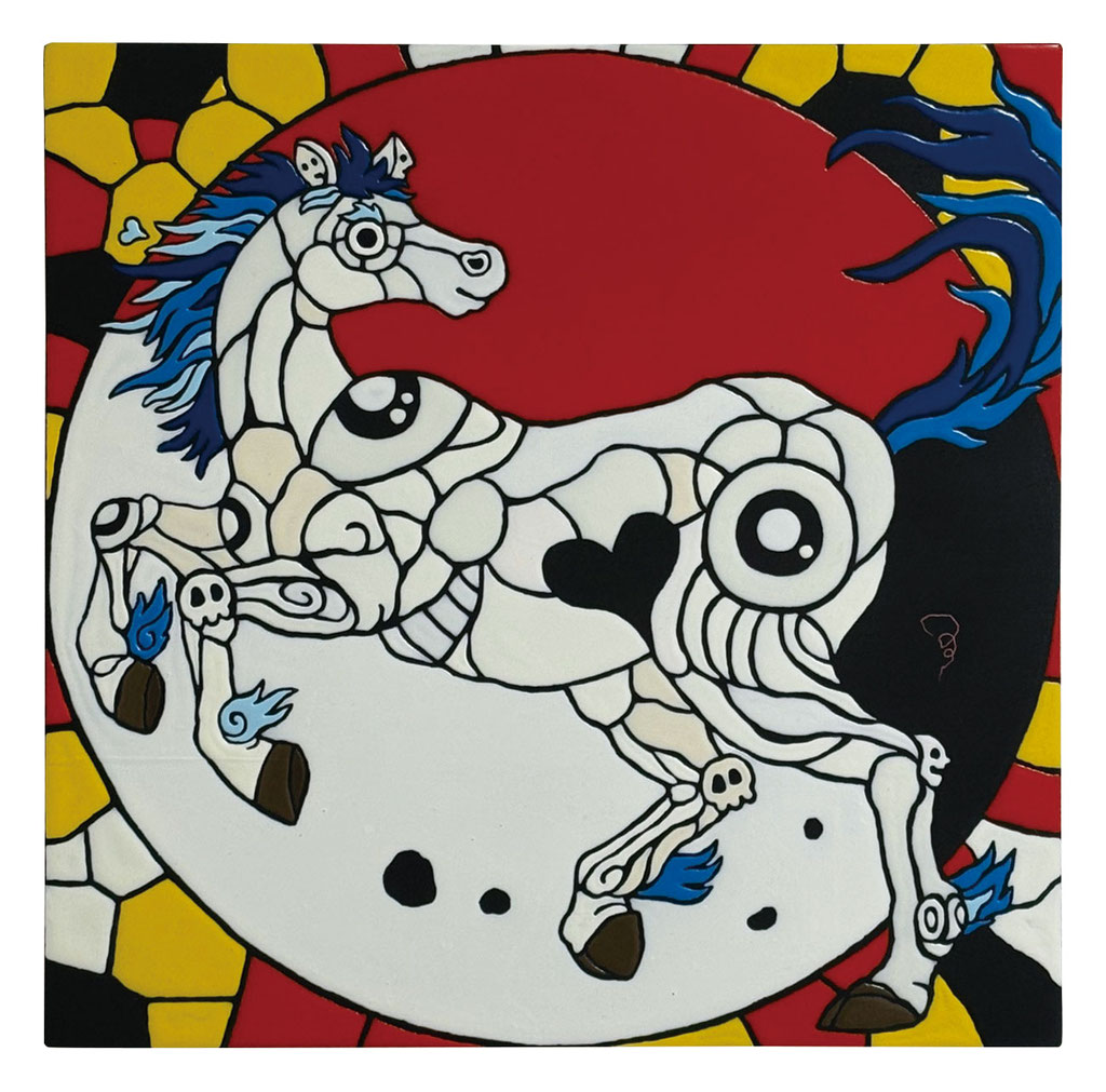 「天馬空を行く」素材　アクリル・他/木製パネル　サイズ　333x333mm　2025