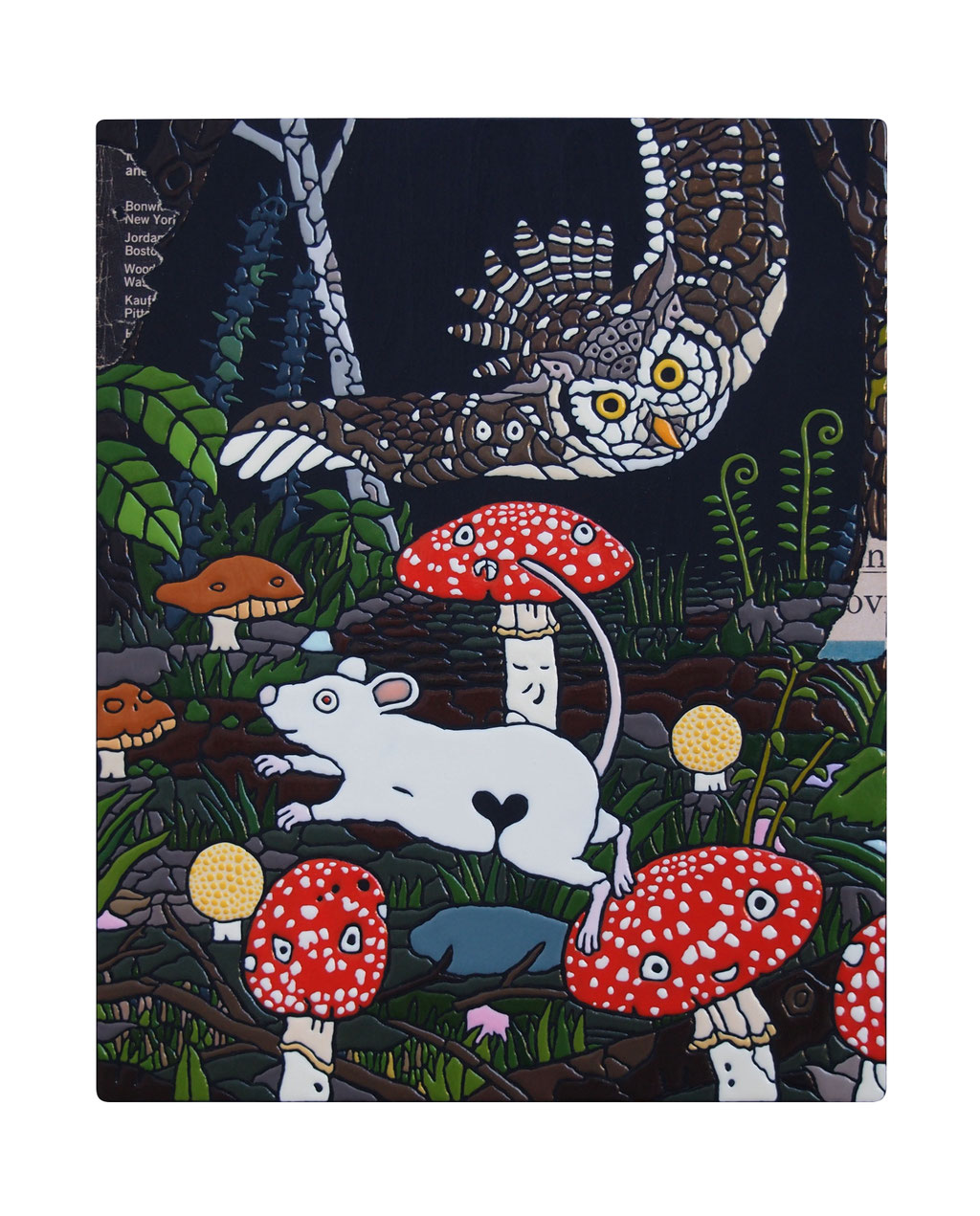 「逃げるが勝ち」素材　アクリル・他/木製パネル　サイズ　273ｘ220ｍｍ　2019