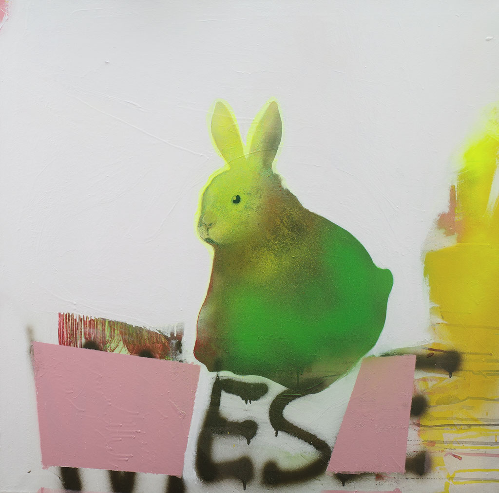 "Wir brauchen noch Stroh für das Kaninchen" - Acryl, Lack, Leinwand - 80cm x 80cm - 2022