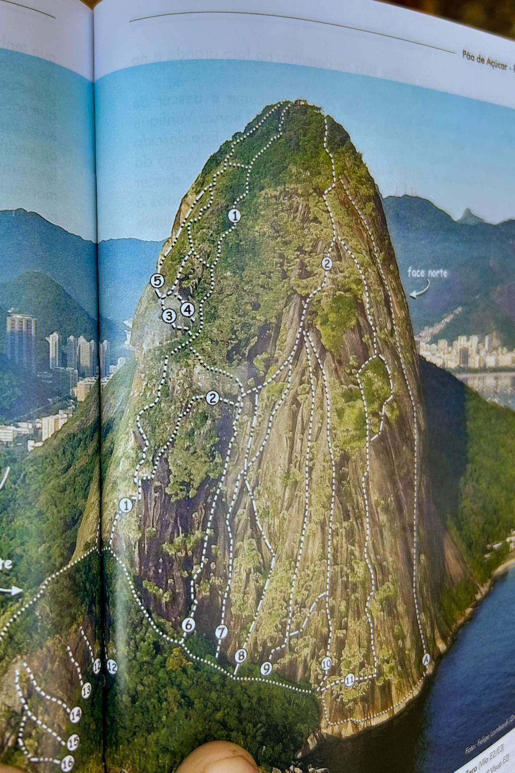 Die Ostwand des Zuckerhut. No1: Castao. No6: Heineken. Bild aus dem hervorragenden Kletterführer Urca