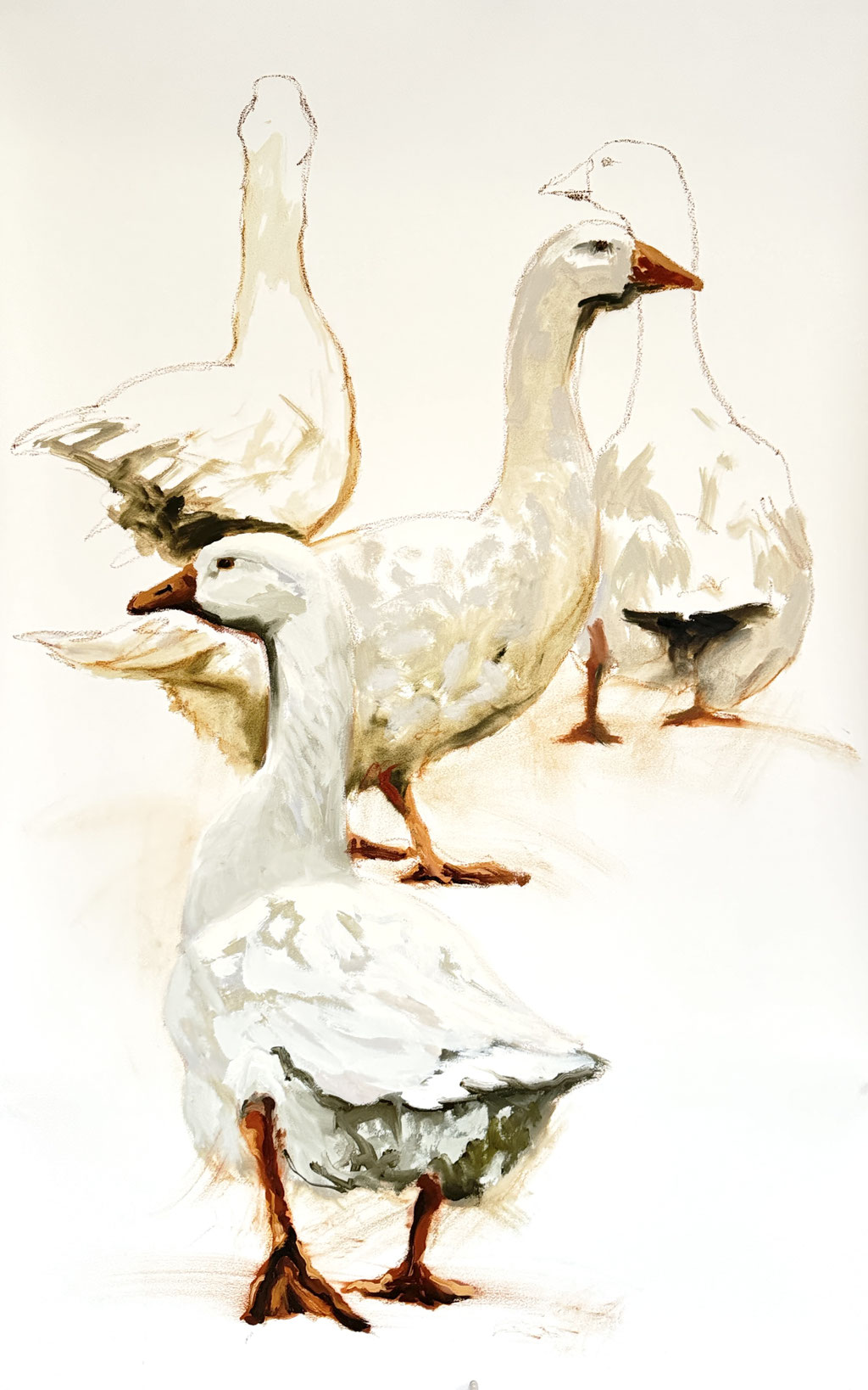 Four geese, oil on paper 130x85cm, sold