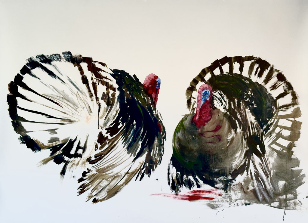 Turkey standoff, oil on paper 130x180cm
