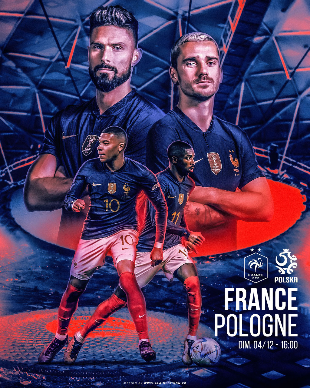 Affiche de match Huitième de Finale de la Coupe du Monde 2022 - France vs Pologne