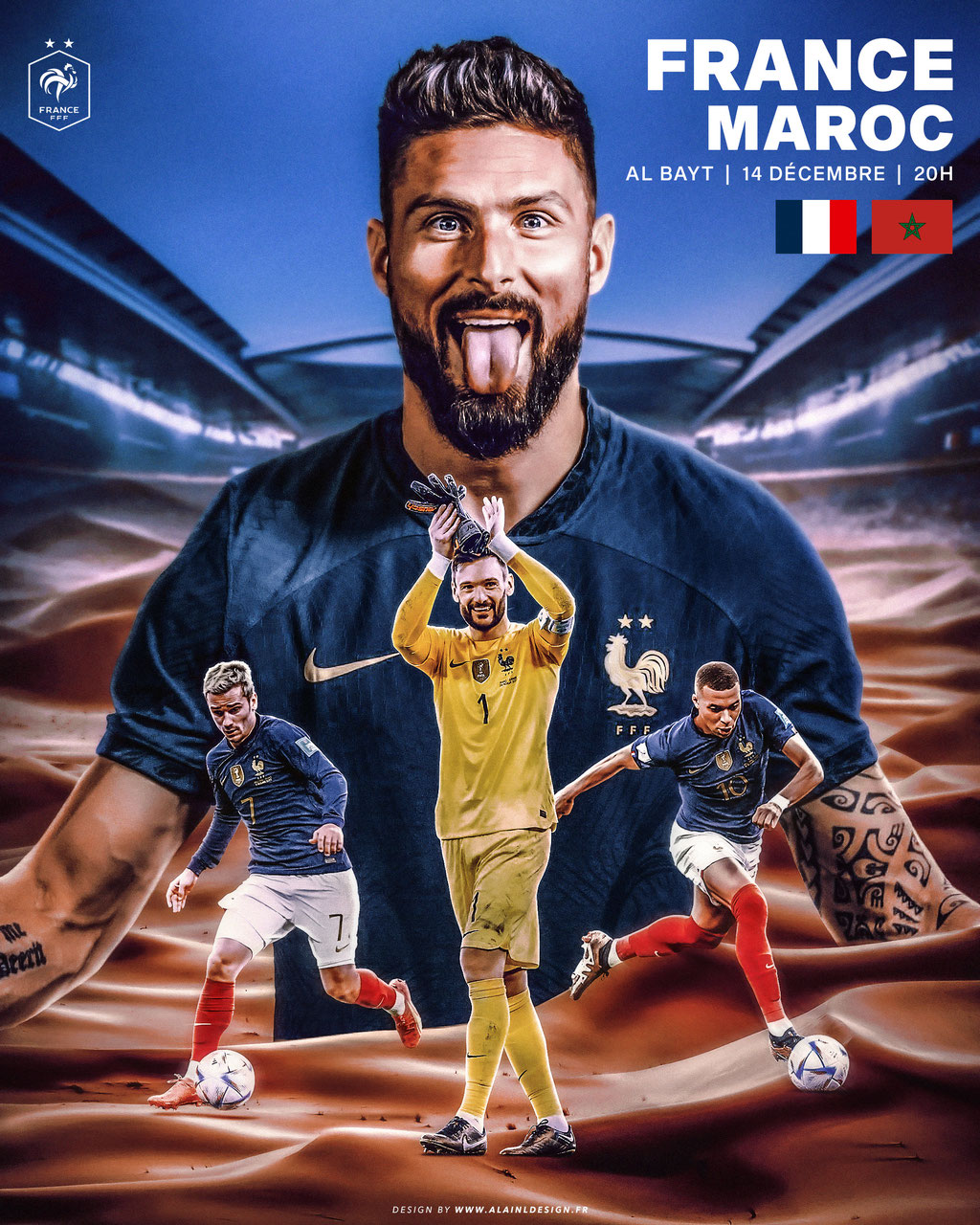 Affiche de match Demi Finale de la Coupe du Monde 2022 - France vs Maroc