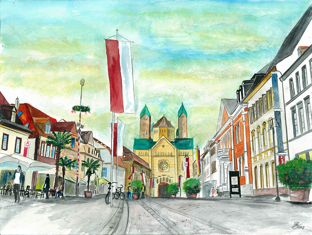 Speyer - Hauptstraße mit Brezelfestfahnen 480x360