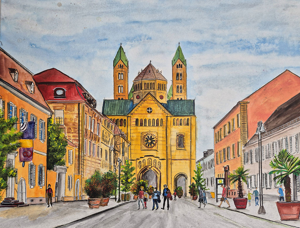 Speyer Hauptstrasse - Aquarell 48x36