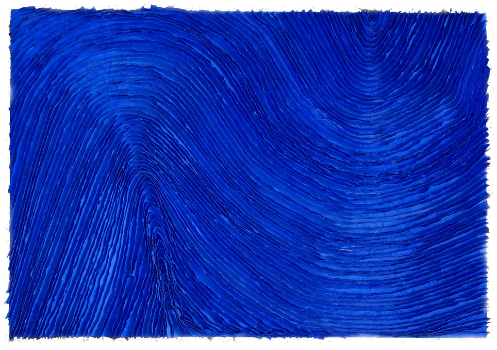 Blau 1,Japanpapier auf Holz, Pigmente, 80 x 120 cm, 2020
