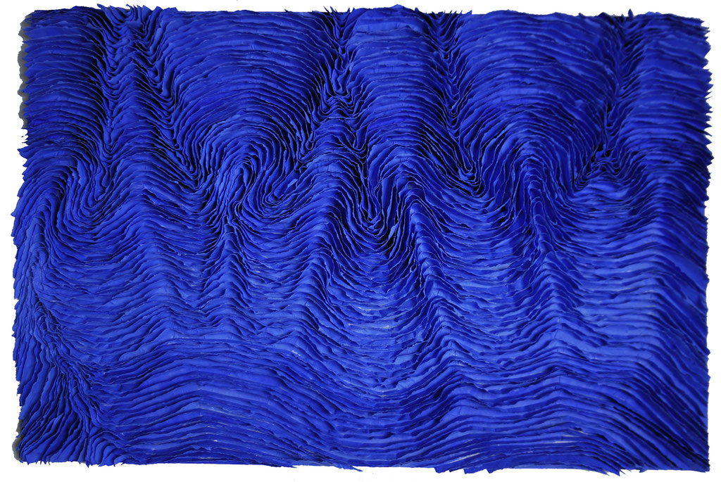 Blau 2, Japanpapier auf Holz, Pigmente, 80 x 120 cm, 2024