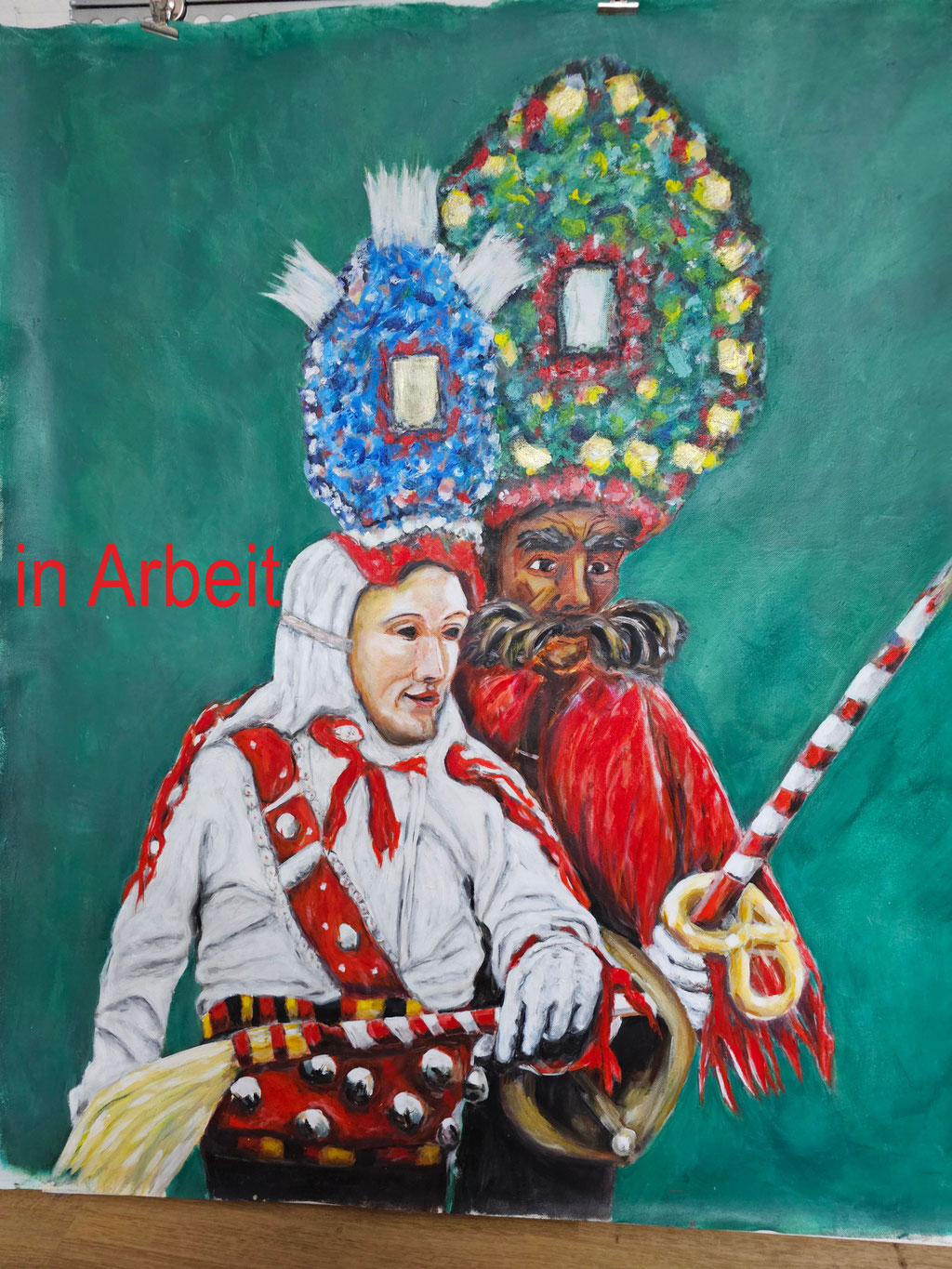 Fasnacht, Roller, Scheller, in Arbeit, Acryl, Leinwand