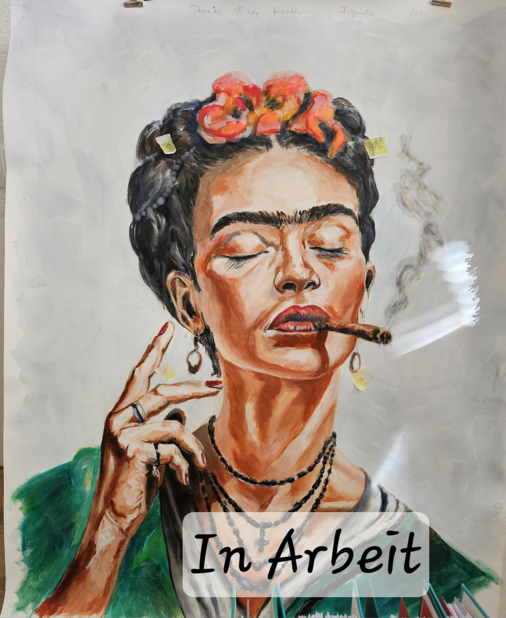 Frida Kahlo, Portrait in Arbeit, Leinwand 70x90cm 