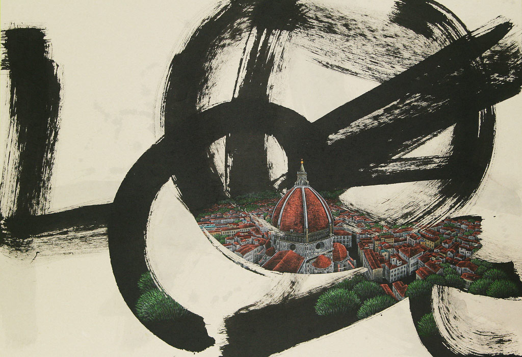 Jieun Park-Florence 116X89cm - encre de chine et acrylique sur papier coréen-galerie Gabel- ST'ART 2014