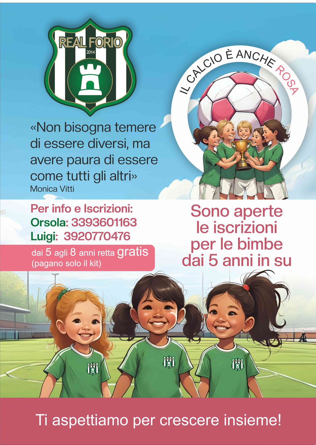 Grafica per volantino e locandina promozionale per calcio femminile