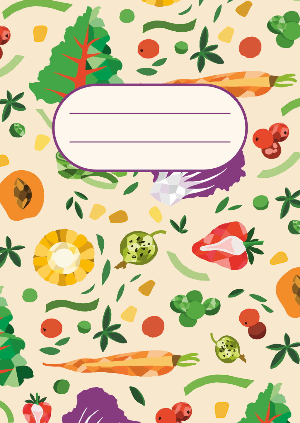 Muster "Veggie": Obst und Gemüse, buntes Muster auf hellem Beige