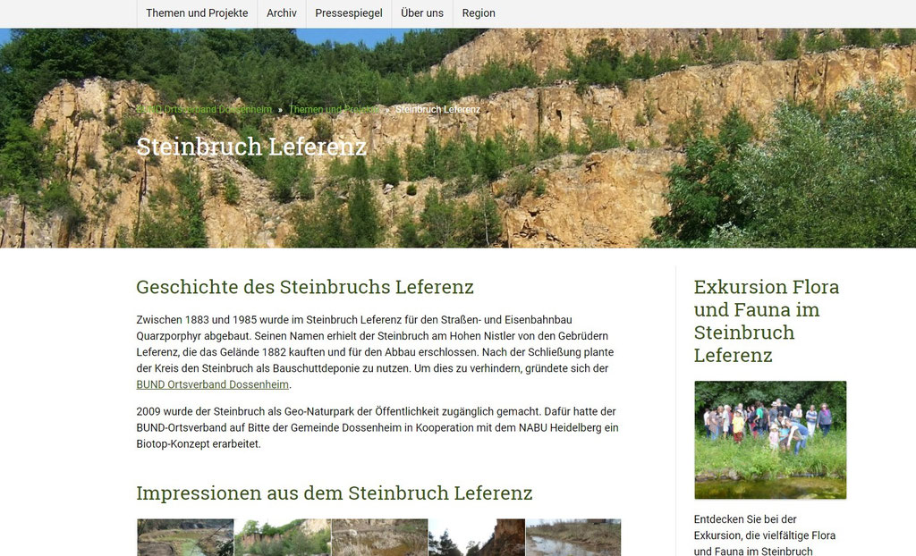 Screenshot der Homepage des BUND Ortsverbands Dossenheim