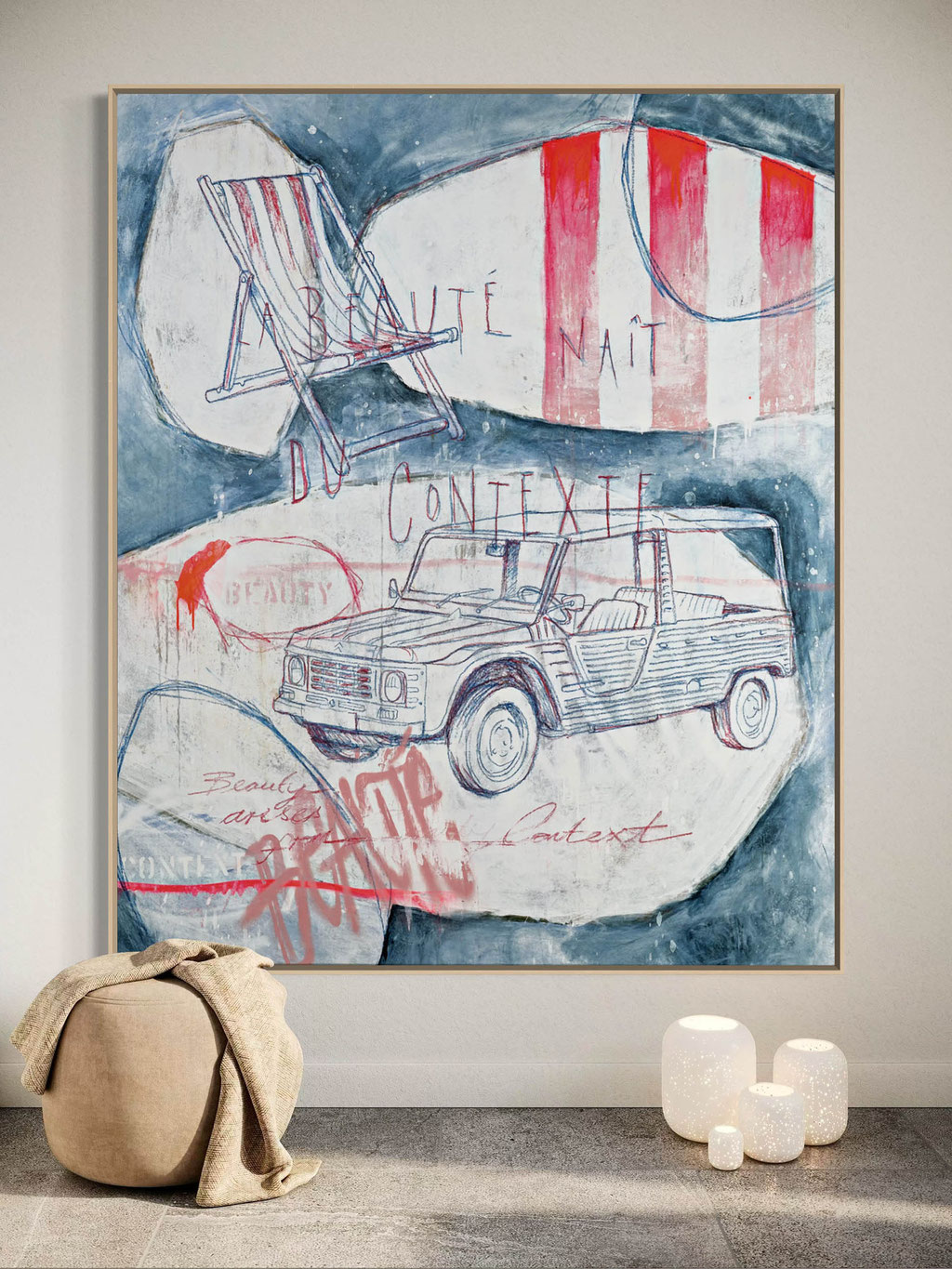 ("Schönheit entsteht aus dem Kontext.")  2026  Technik: Mixed Media auf Leinwand  Format: 150 x 180 cm