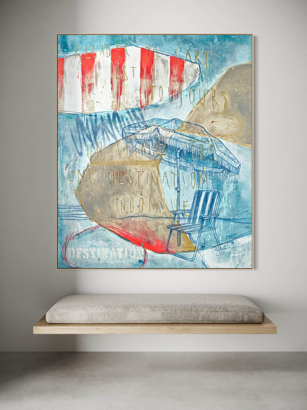 ("Kunst zu betrachten ist immer eine Reise zu einem unbekannten Ziel.")  2026  Technik: Mixed Media auf Leinwand  Format: 140 x 170 cm