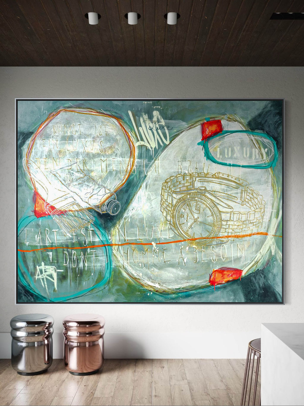 ("Kunst ist ein Luxus, den der Mensch braucht.")  2026  Technik: Mixed Media auf Leinwand  Format: 200 x 150 cm