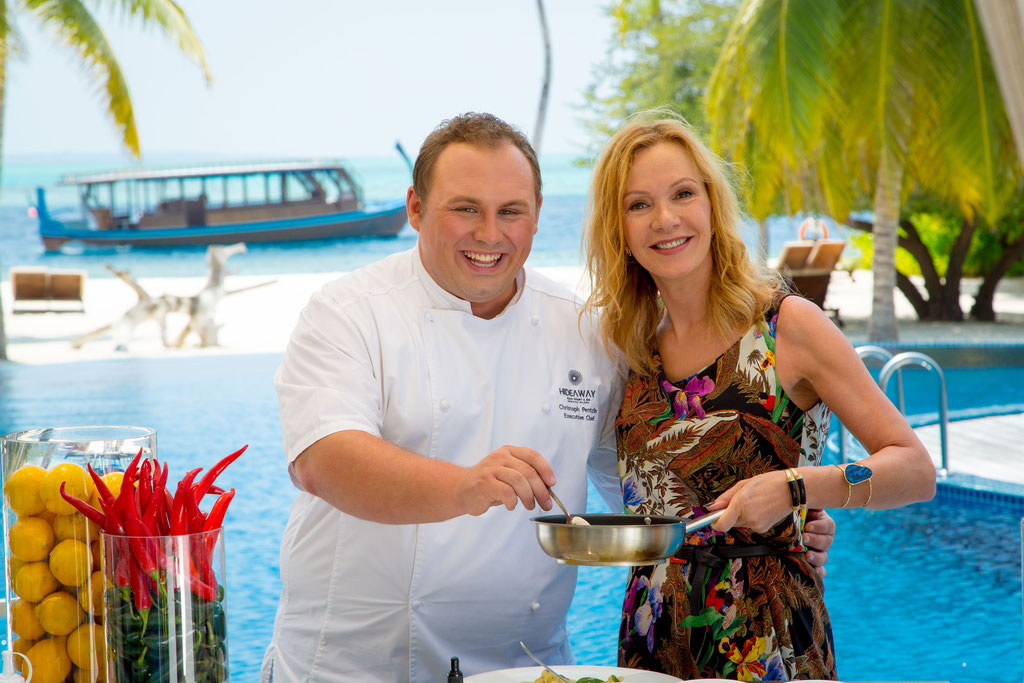 Fashion Shooting & Cooking Session by Michelin Chef Christoph Pentzin with German Actress Katja Flint at Hideaway Beach Resort & Spa