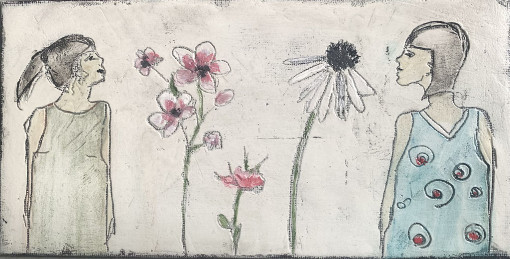 gemaltes unikat mit zwei blumenfeen und blumen